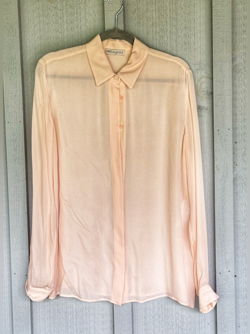 Emilio Pucci Pale Peach Silk Button-Down Blouse-42 - 12